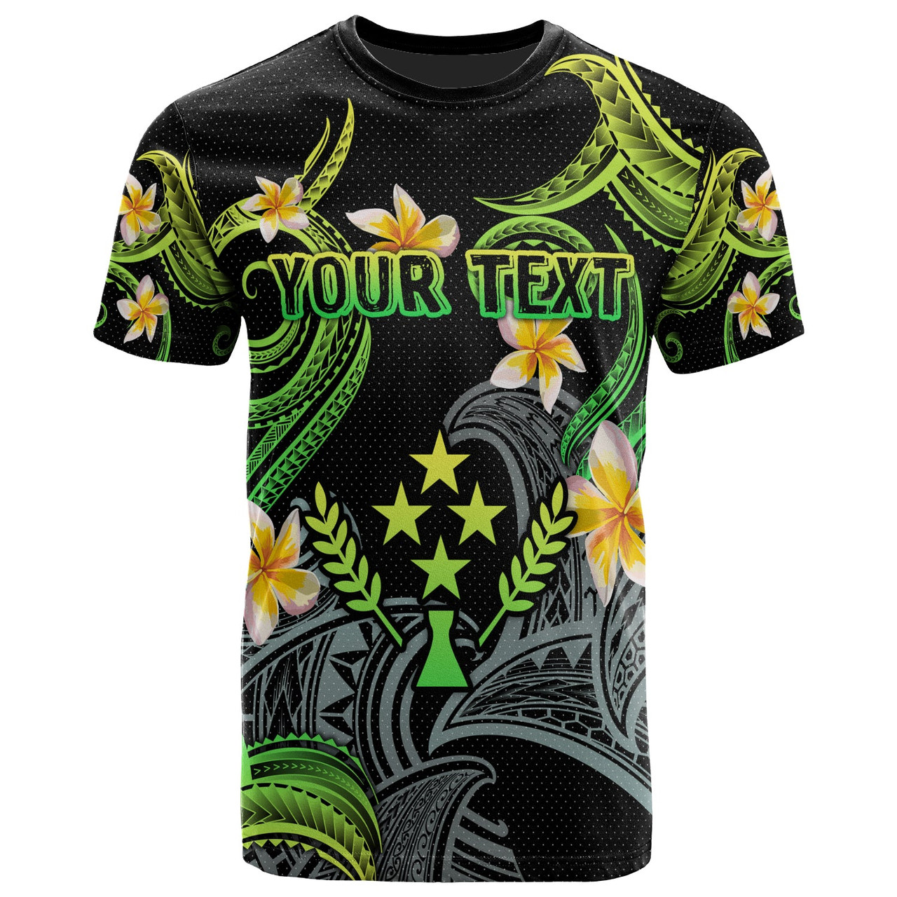 Kosrae T-shirt - Custom Personalised Polynesian Waves with Plumeria Flowers (Green)