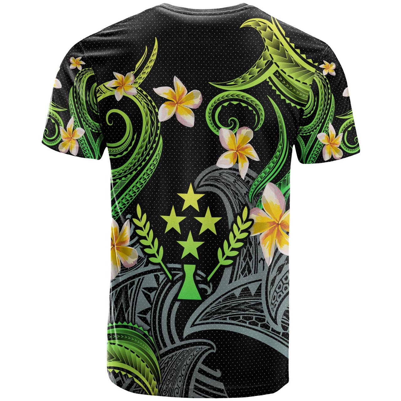 Kosrae T-shirt - Custom Personalised Polynesian Waves with Plumeria Flowers (Green)