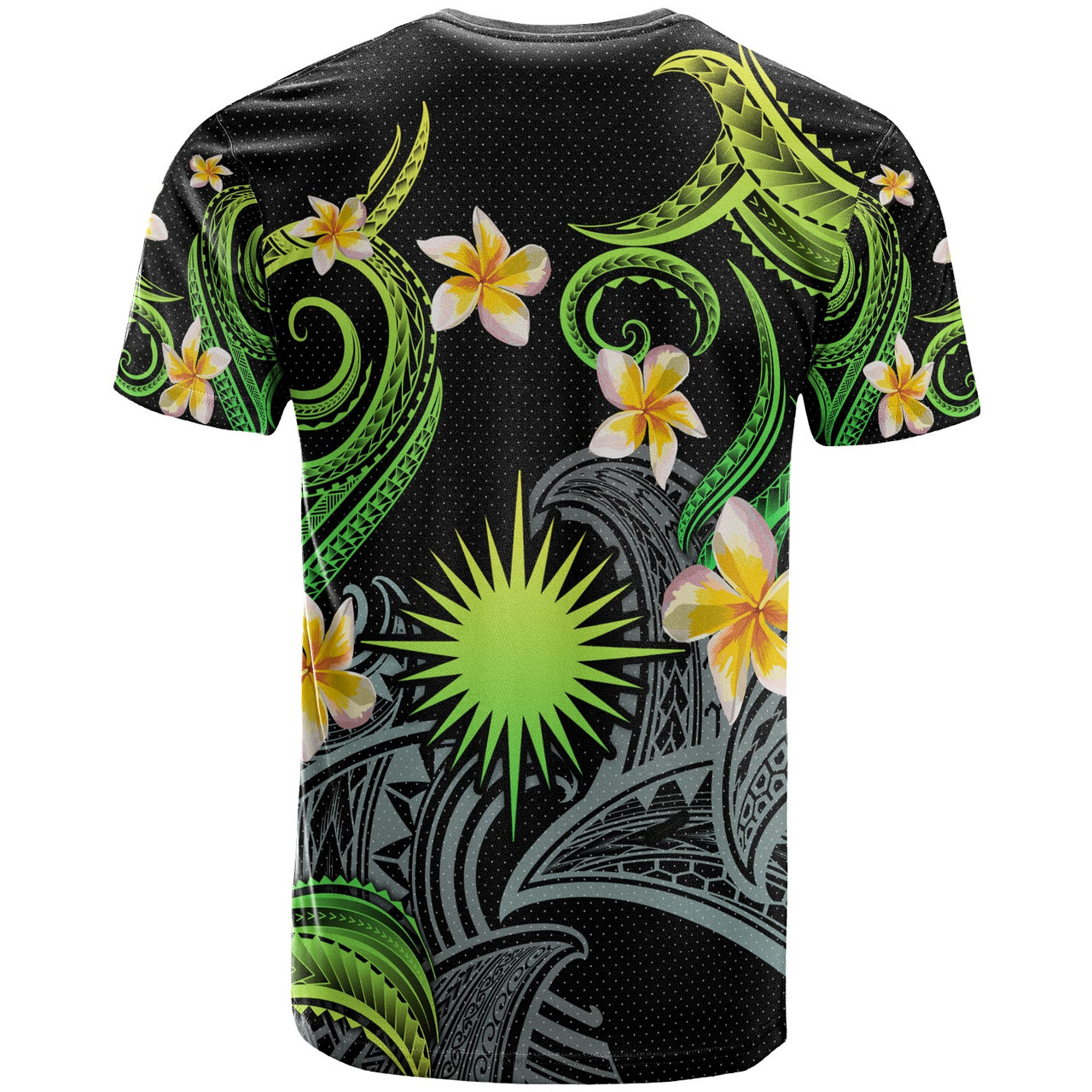 Marshall Islands T-shirt - Custom Personalised Polynesian Waves with Plumeria Flowers (Green)