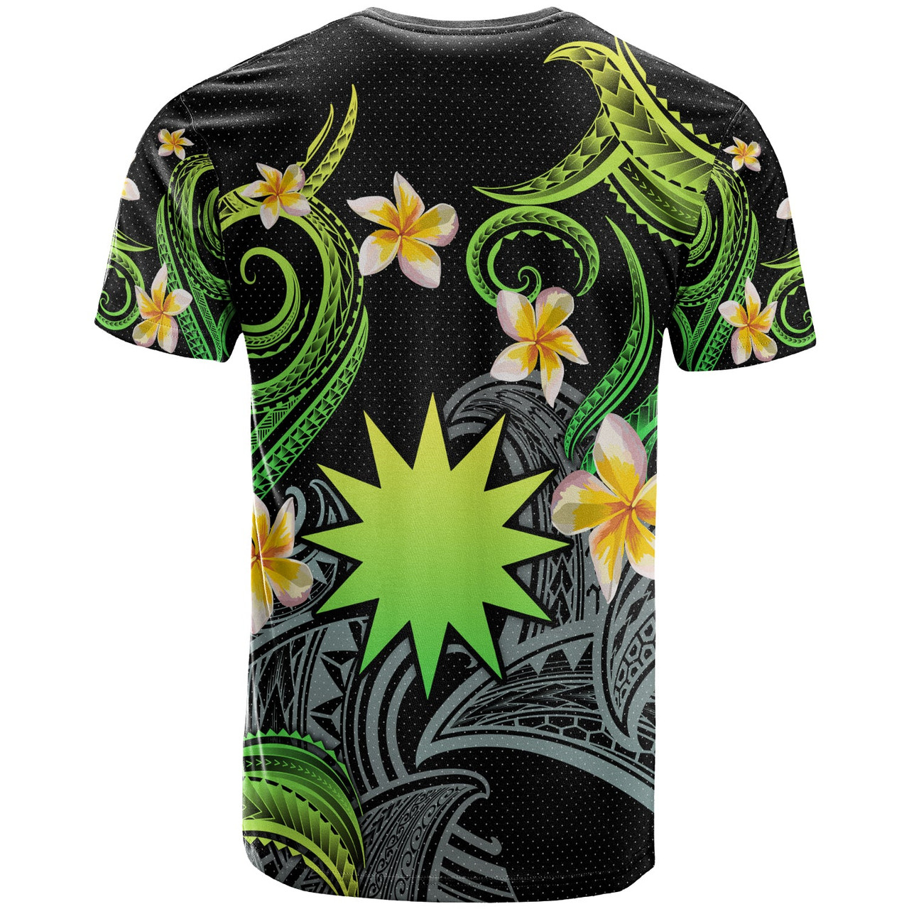 Nauru T-shirt - Custom Personalised Polynesian Waves with Plumeria Flowers (Green)