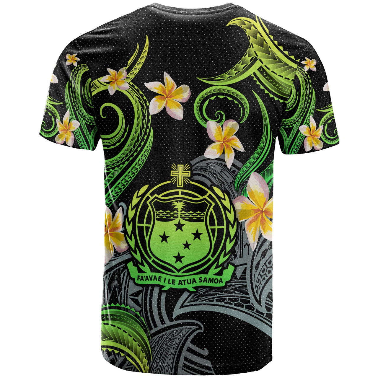 Samoa T-shirt - Custom Personalised Polynesian Waves with Plumeria Flowers (Green)