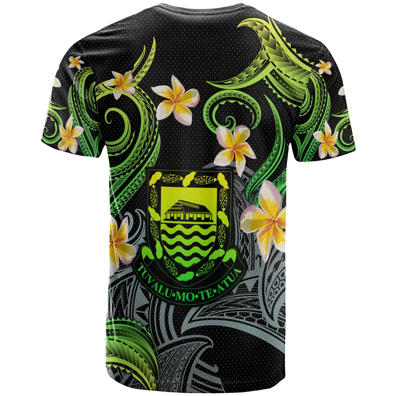 Tuvalu T-shirt - Custom Personalised Polynesian Waves with Plumeria Flowers (Green)