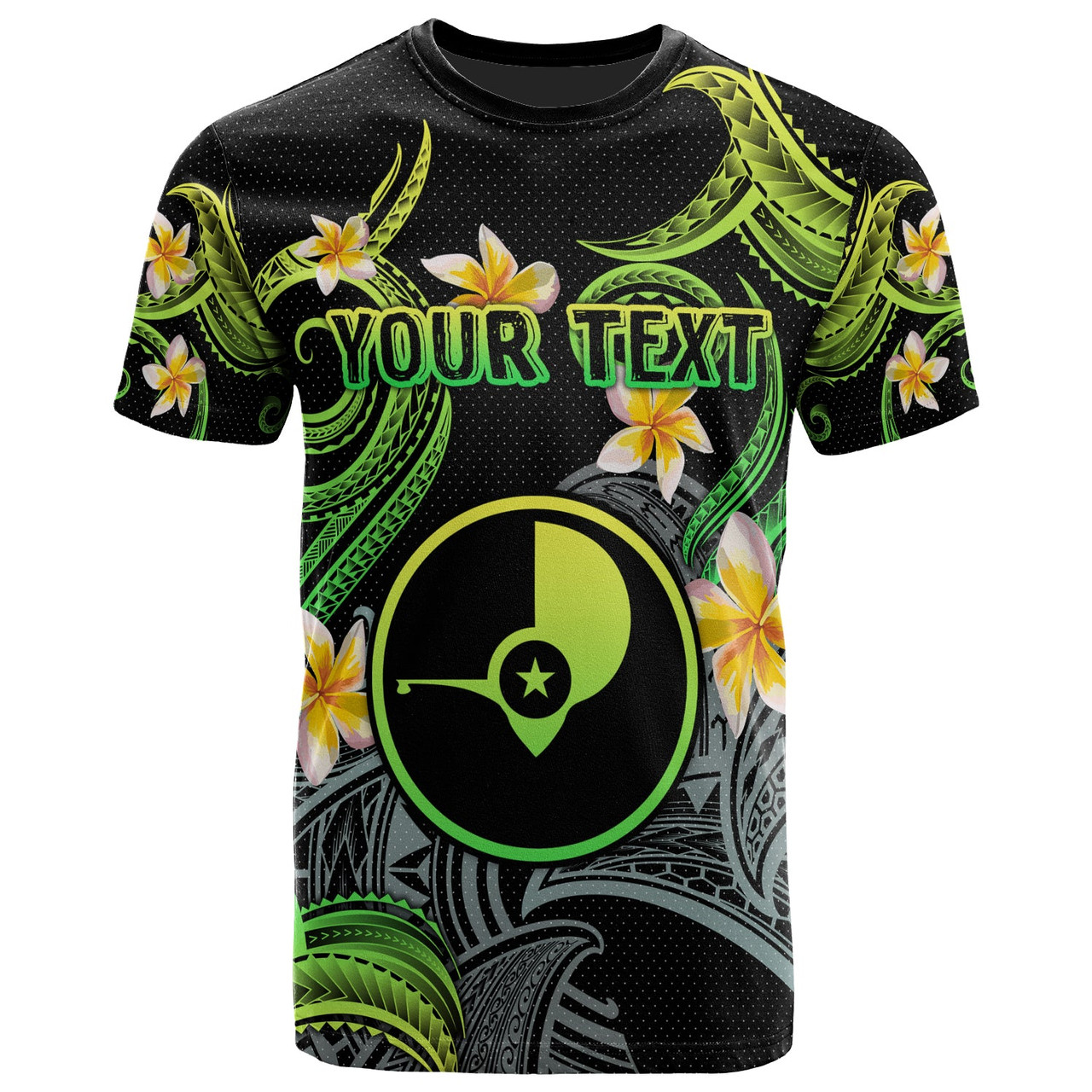 Yap T-shirt - Custom Personalised Polynesian Waves with Plumeria Flowers (Green)