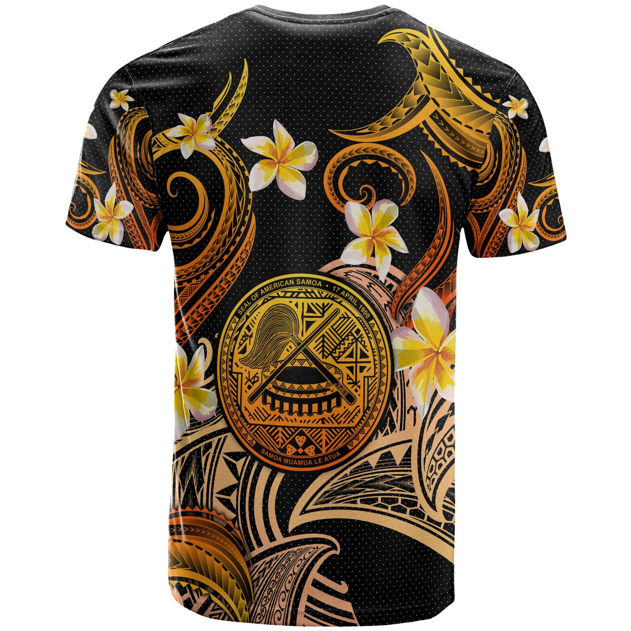 American Samoa T-shirt - Custom Personalised Polynesian Waves with Plumeria Flowers (Orange)