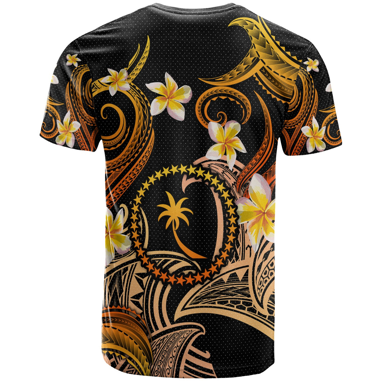 Chuuk T-shirt - Custom Personalised Polynesian Waves with Plumeria Flowers (Orange)