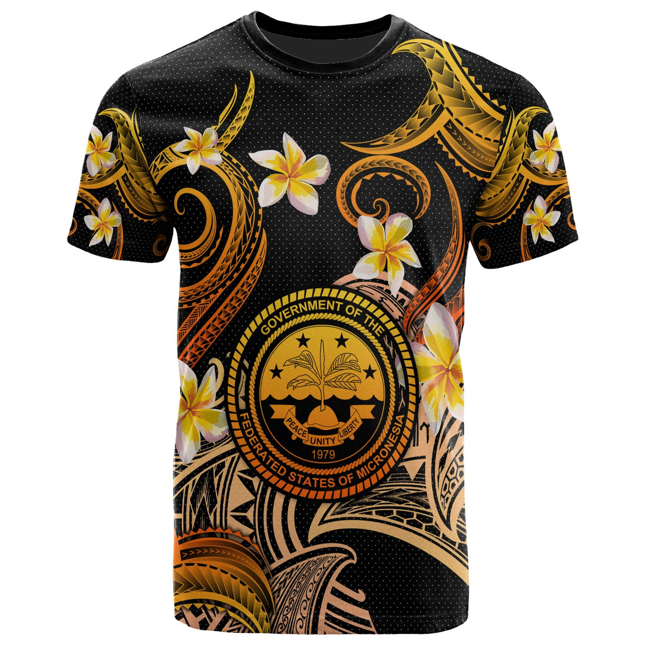 FSM T-shirt - Custom Personalised Polynesian Waves with Plumeria Flowers (Orange)