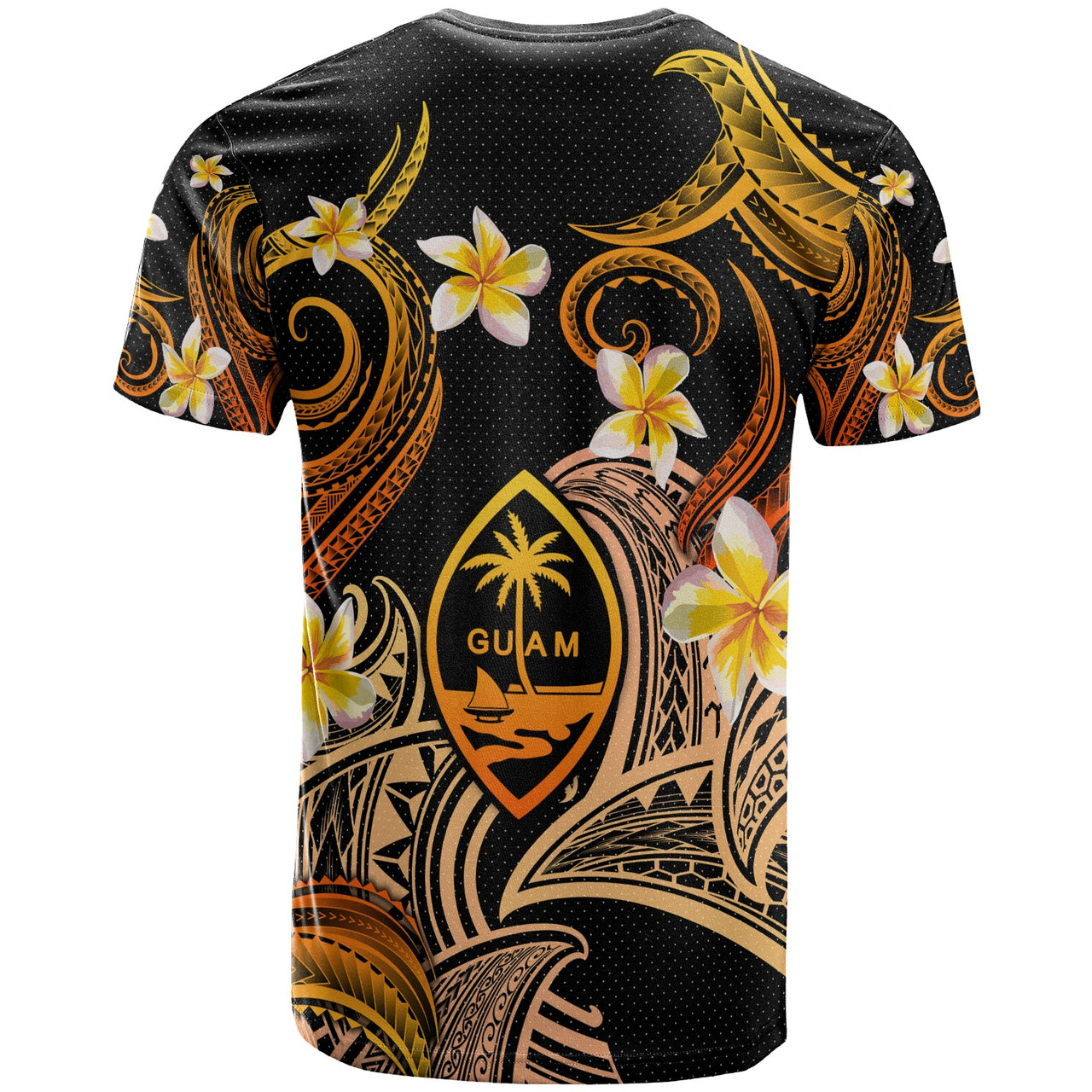 Guam T-shirt - Custom Personalised Polynesian Waves with Plumeria Flowers (Orange)