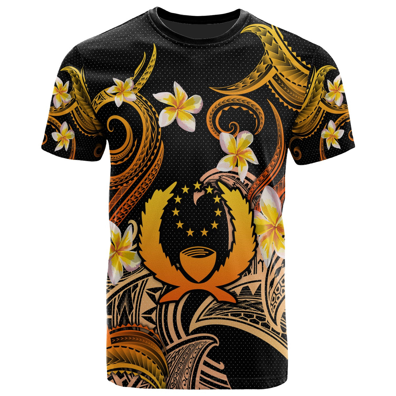 Pohnpei T-shirt - Custom Personalised Polynesian Waves with Plumeria Flowers (Orange)