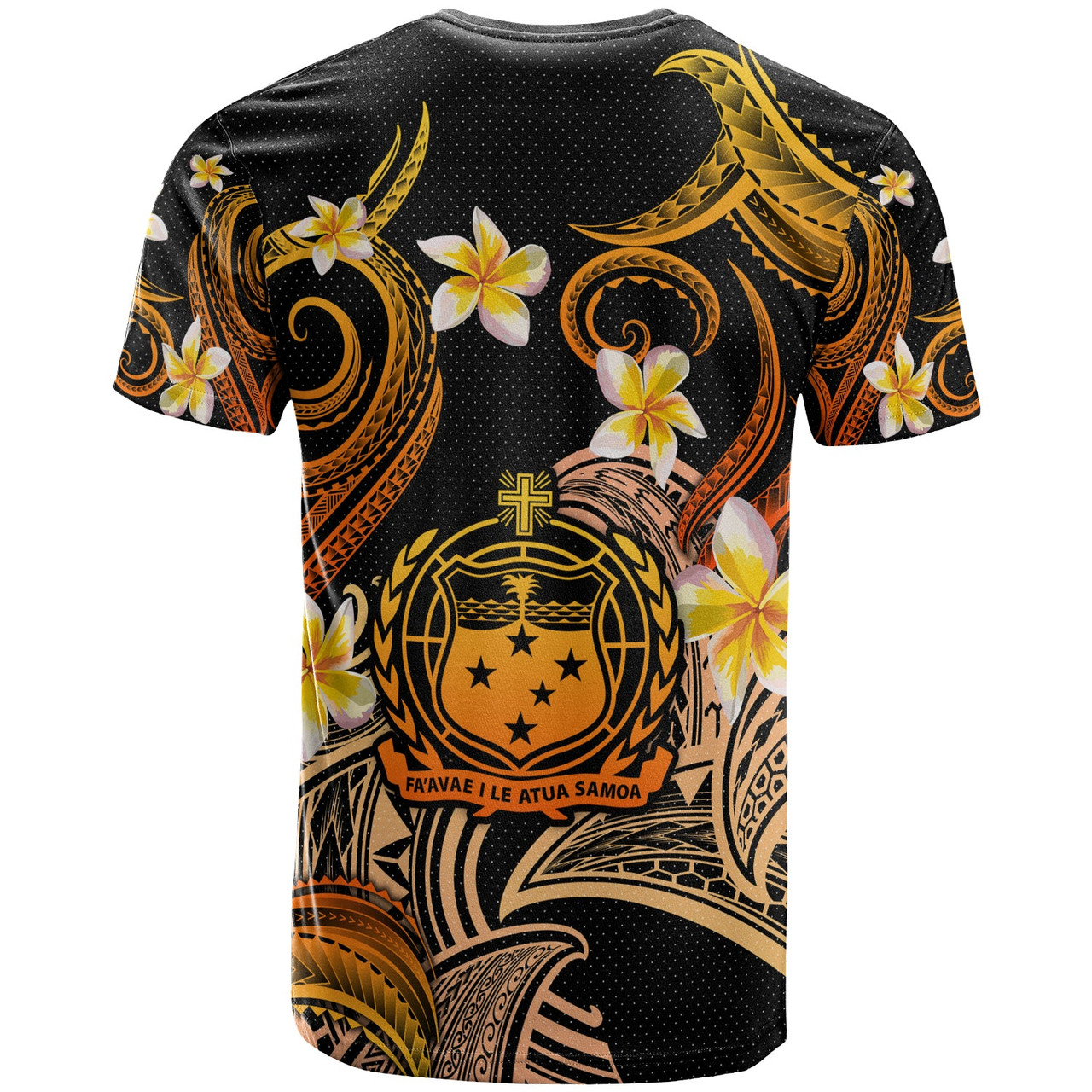 Samoa T-shirt - Custom Personalised Polynesian Waves with Plumeria Flowers (Orange)