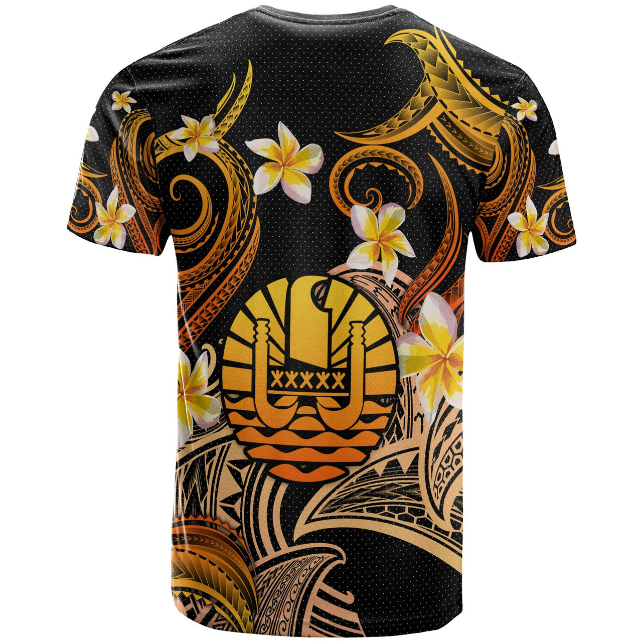 Tahiti T-shirt - Custom Personalised Polynesian Waves with Plumeria Flowers (Orange)