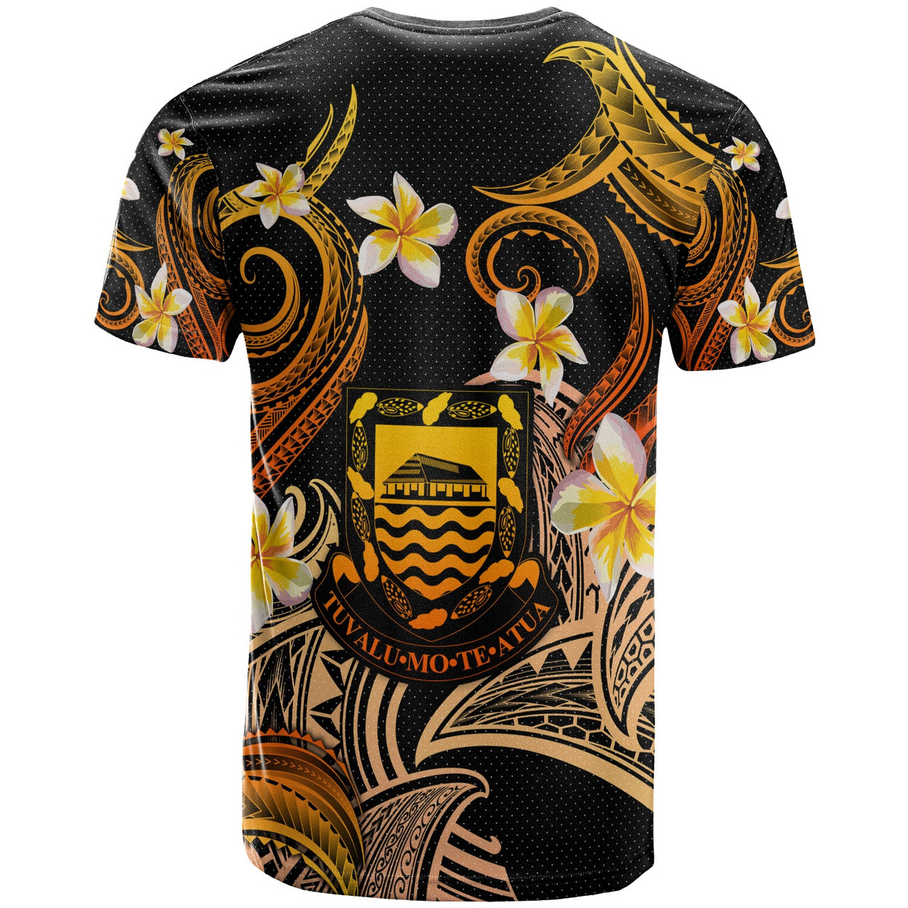 Tuvalu T-shirt - Custom Personalised Polynesian Waves with Plumeria Flowers (Orange)