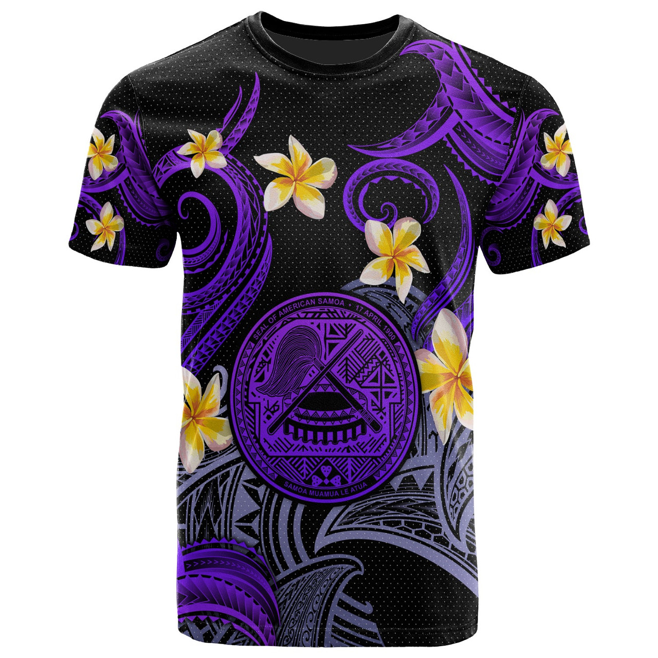 American Samoa T-shirt - Custom Personalised Polynesian Waves with Plumeria Flowers (Purple)