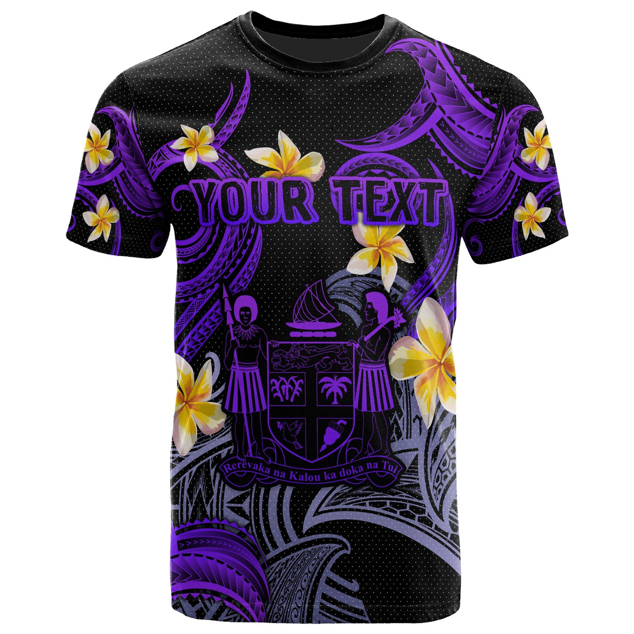 Fiji T-shirt - Custom Personalised Polynesian Waves with Plumeria Flowers (Purple)