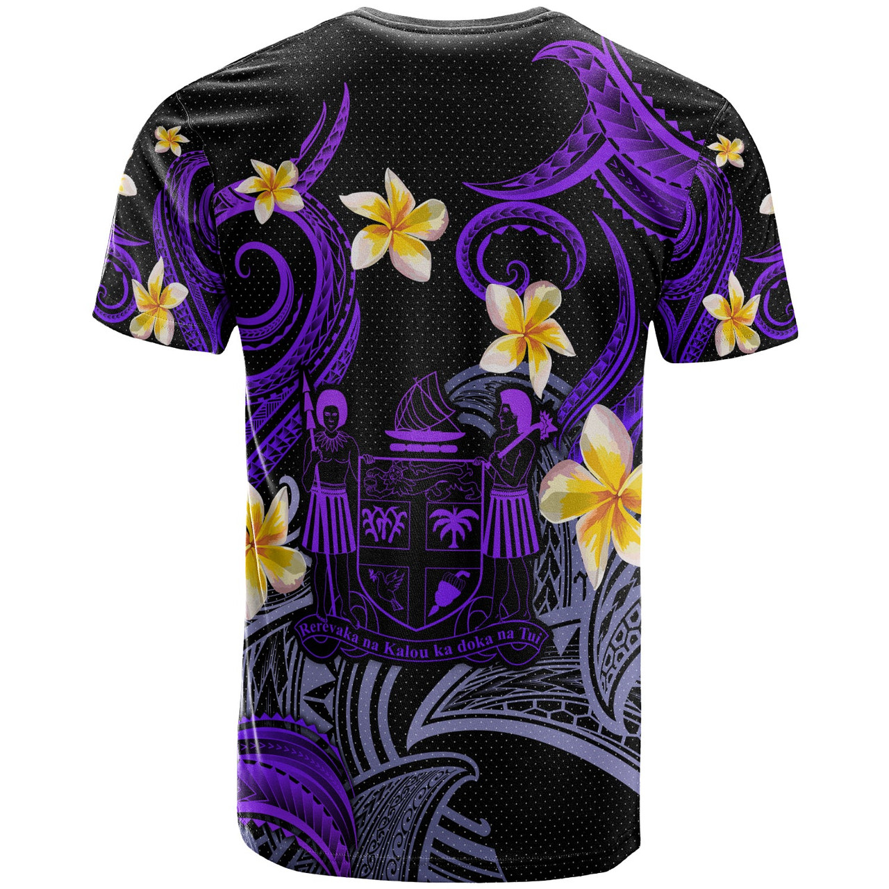 Fiji T-shirt - Custom Personalised Polynesian Waves with Plumeria Flowers (Purple)