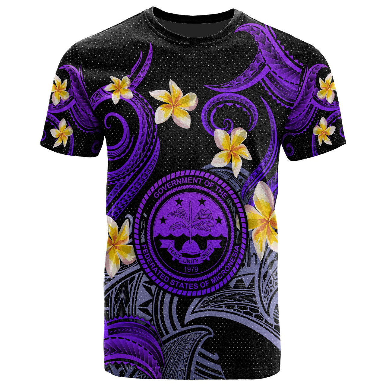 FSM T-shirt - Custom Personalised Polynesian Waves with Plumeria Flowers (Purple)