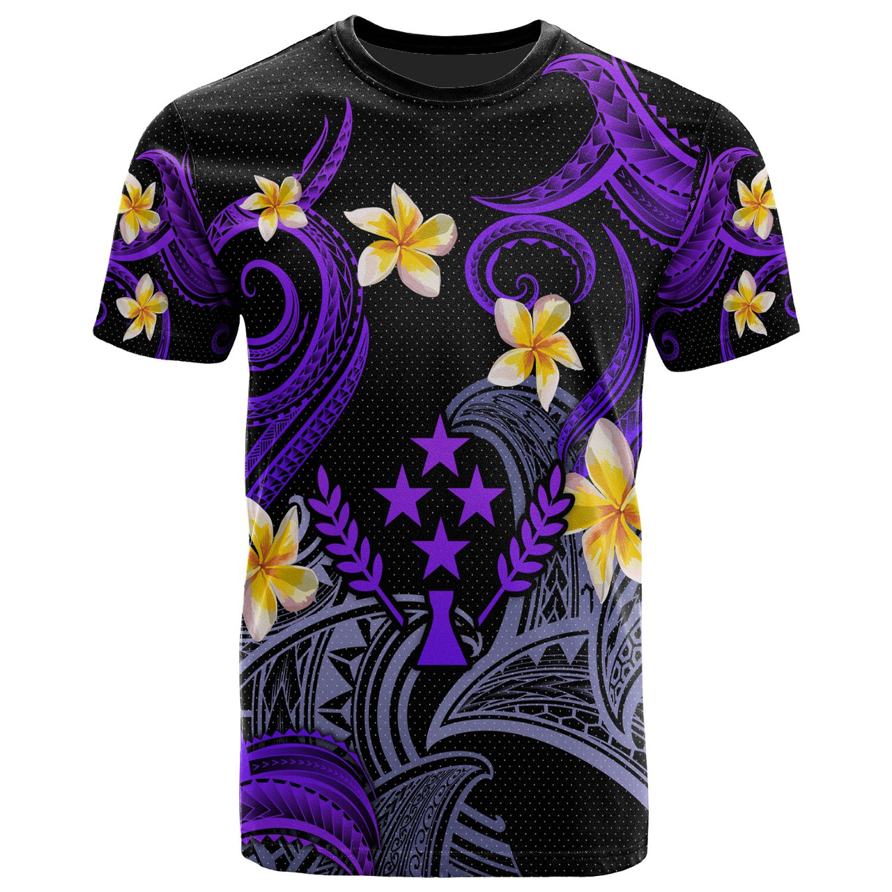 Kosrae T-shirt - Custom Personalised Polynesian Waves with Plumeria Flowers (Purple)