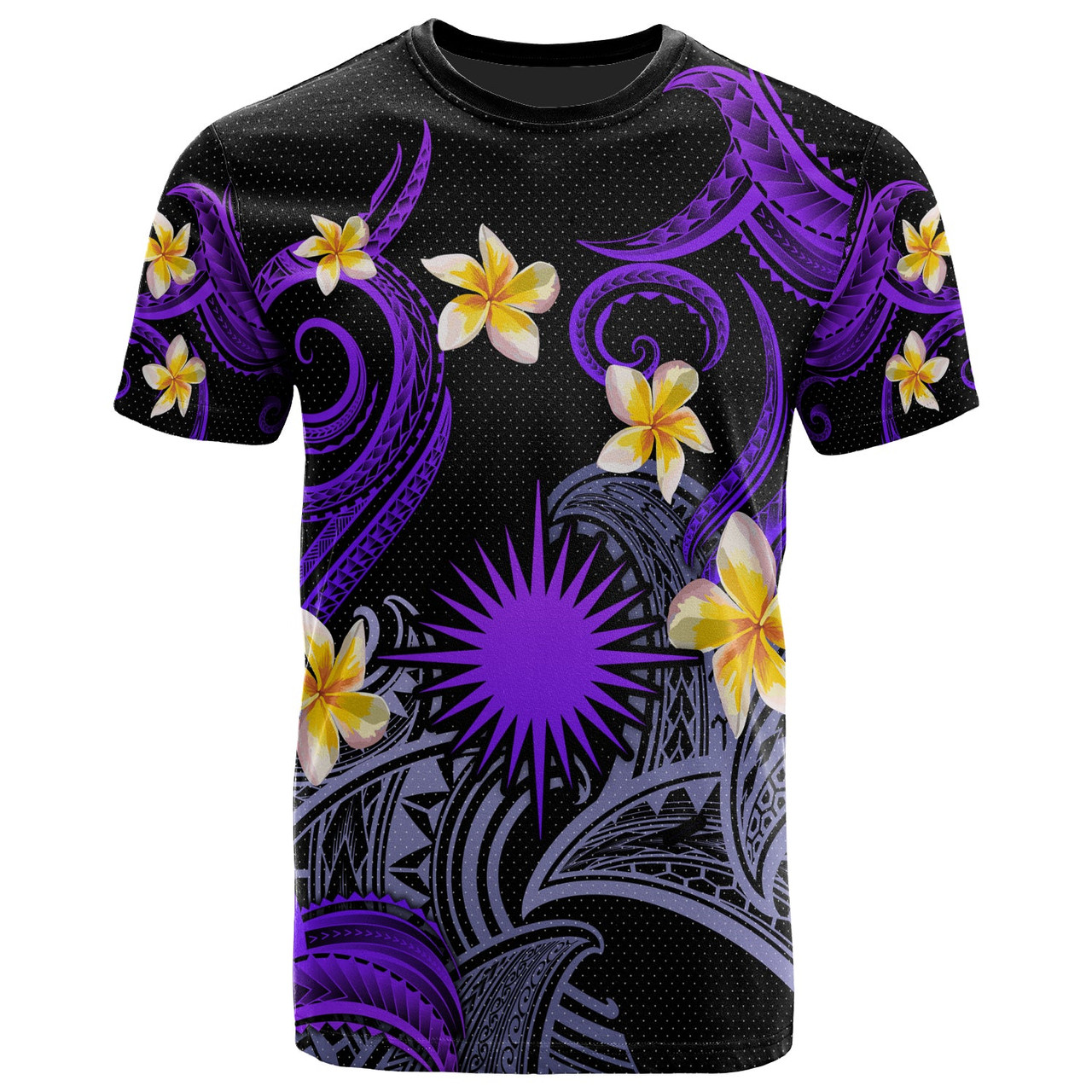 Marshall Islands T-shirt - Custom Personalised Polynesian Waves with Plumeria Flowers (Purple)