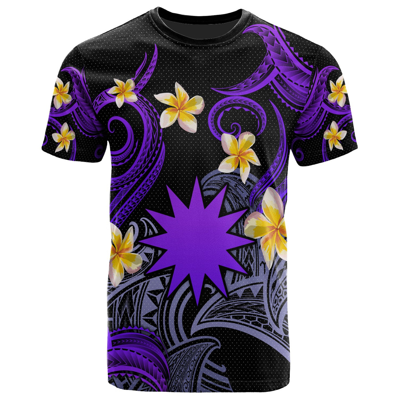 Nauru T-shirt - Custom Personalised Polynesian Waves with Plumeria Flowers (Purple)