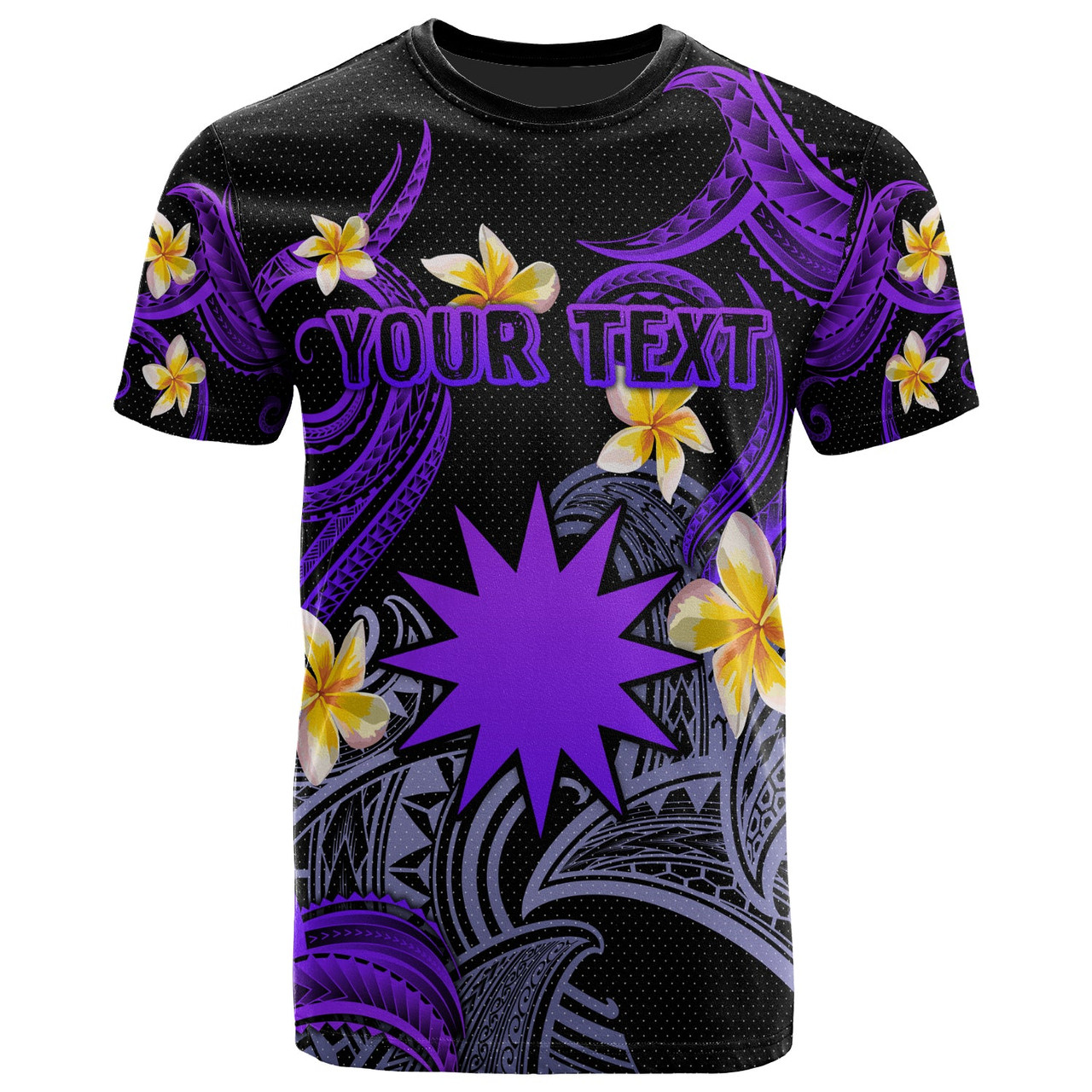 Nauru T-shirt - Custom Personalised Polynesian Waves with Plumeria Flowers (Purple)