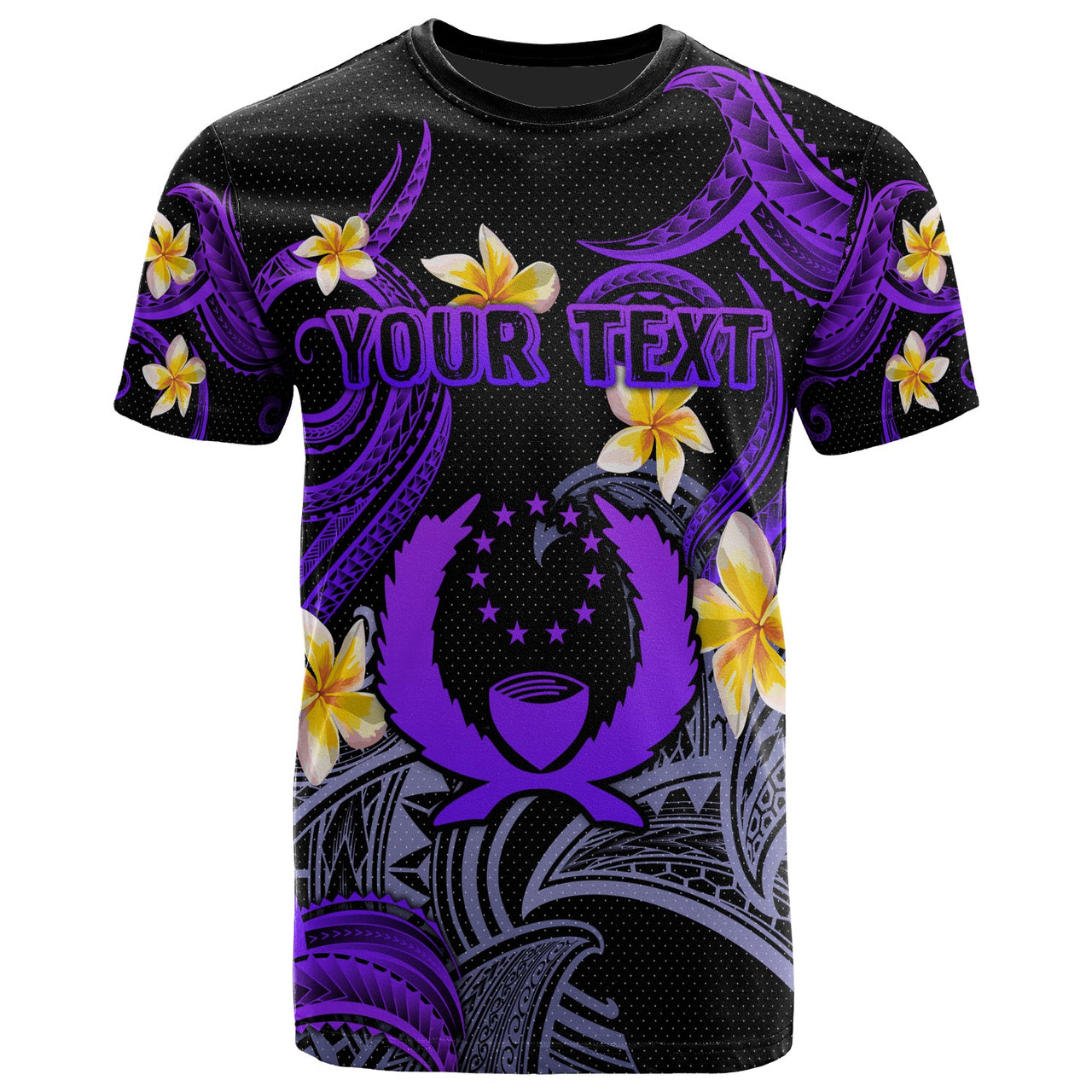 Pohnpei T-shirt - Custom Personalised Polynesian Waves with Plumeria Flowers (Purple)