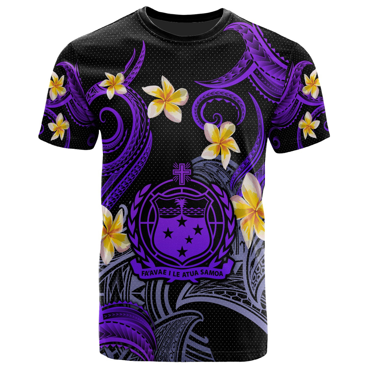 Samoa T-shirt - Custom Personalised Polynesian Waves with Plumeria Flowers (Purple)