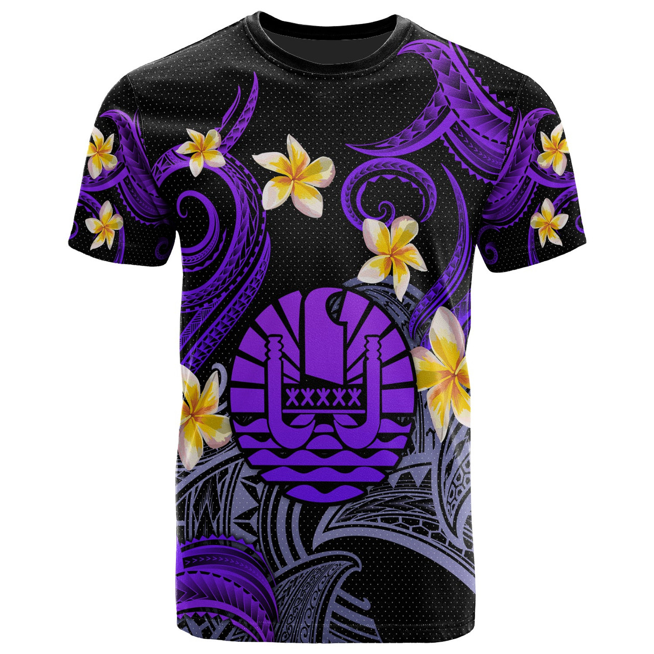 Tahiti T-shirt - Custom Personalised Polynesian Waves with Plumeria Flowers (Purple)