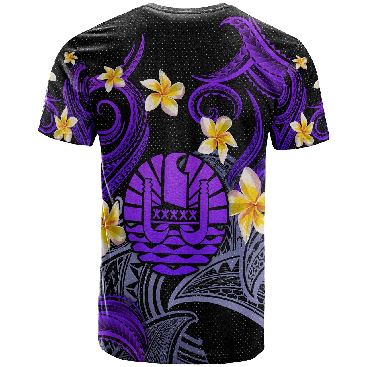 Tahiti T-shirt - Custom Personalised Polynesian Waves with Plumeria Flowers (Purple)