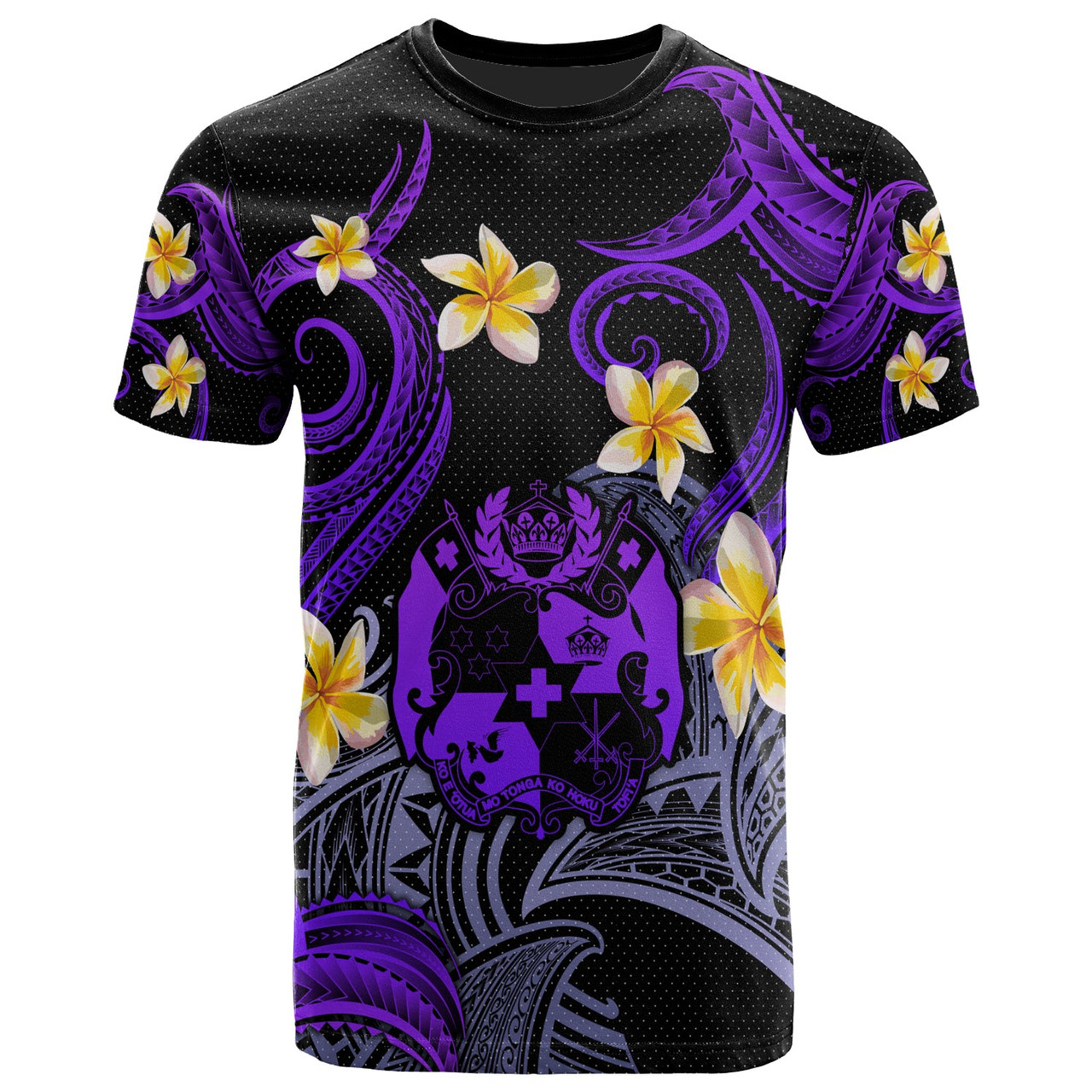 Tonga T-shirt - Custom Personalised Polynesian Waves with Plumeria Flowers (Purple)