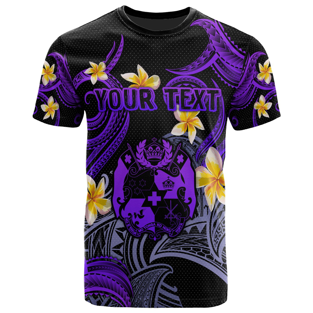 Tonga T-shirt - Custom Personalised Polynesian Waves with Plumeria Flowers (Purple)
