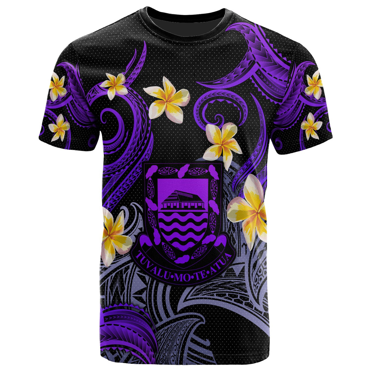 Tuvalu T-shirt - Custom Personalised Polynesian Waves with Plumeria Flowers (Purple)