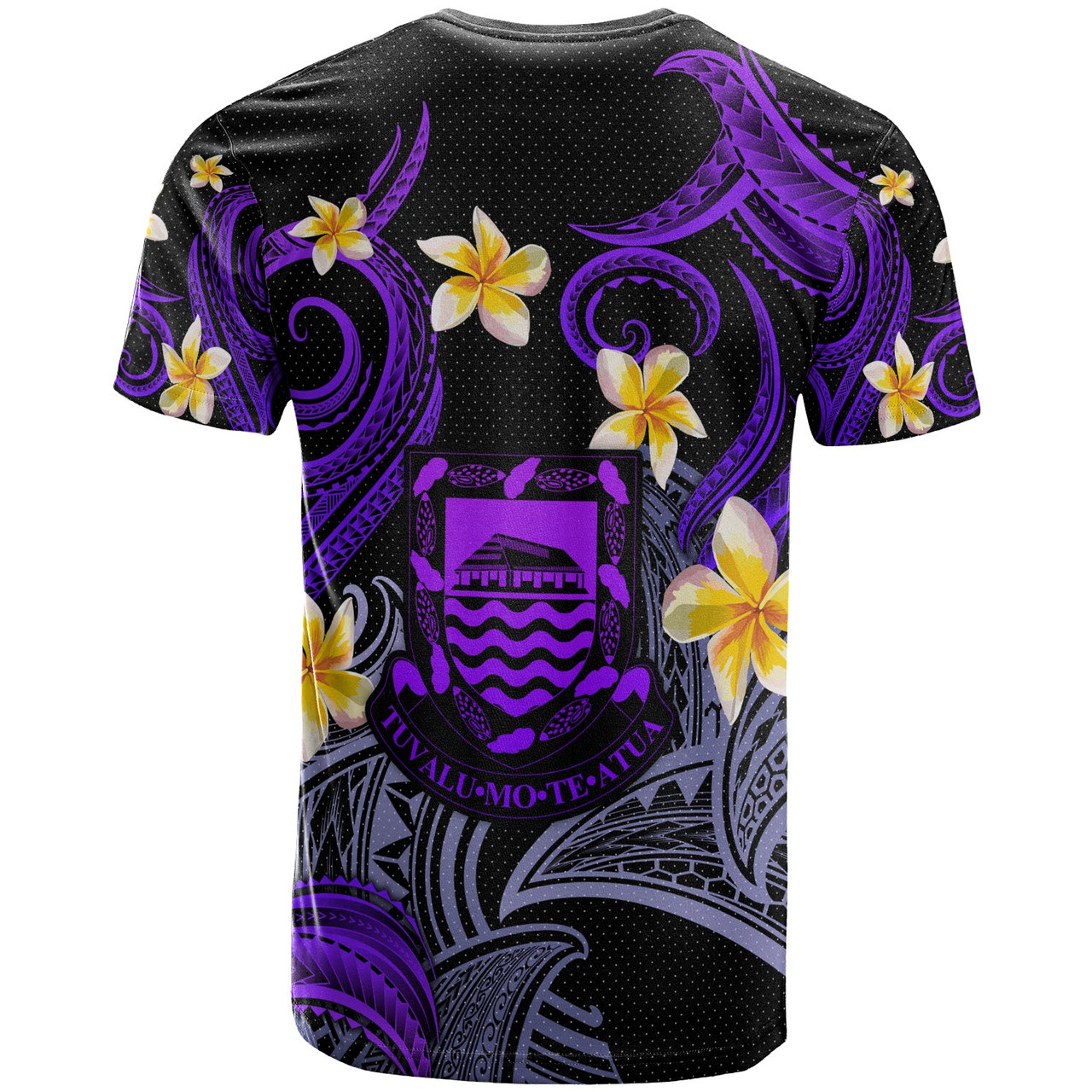 Tuvalu T-shirt - Custom Personalised Polynesian Waves with Plumeria Flowers (Purple)