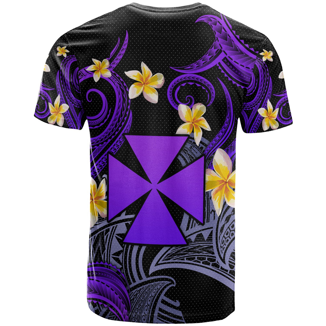 Wallis and Futuna T-shirt - Custom Personalised Polynesian Waves with Plumeria Flowers (Purple)