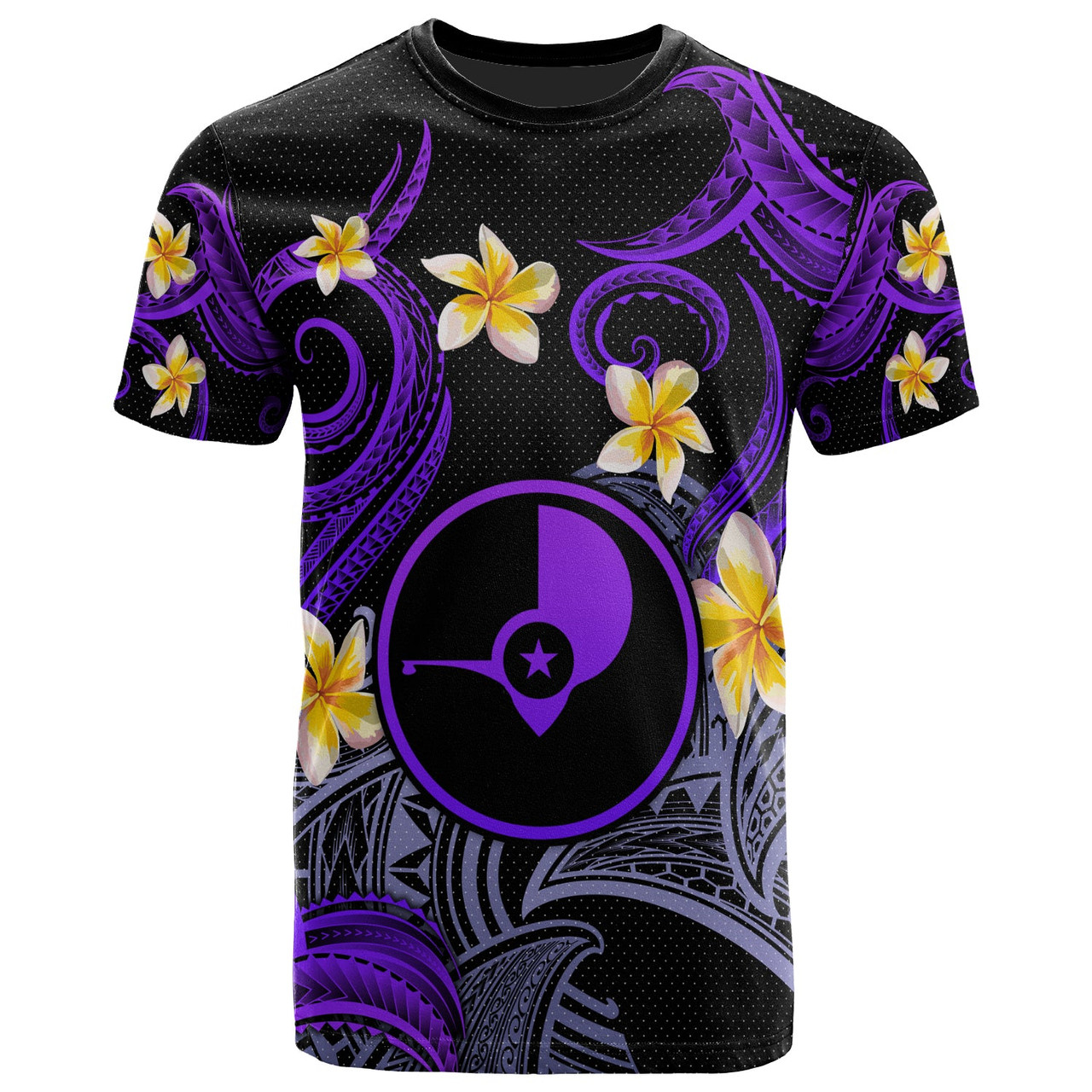 Yap T-shirt - Custom Personalised Polynesian Waves with Plumeria Flowers (Purple)