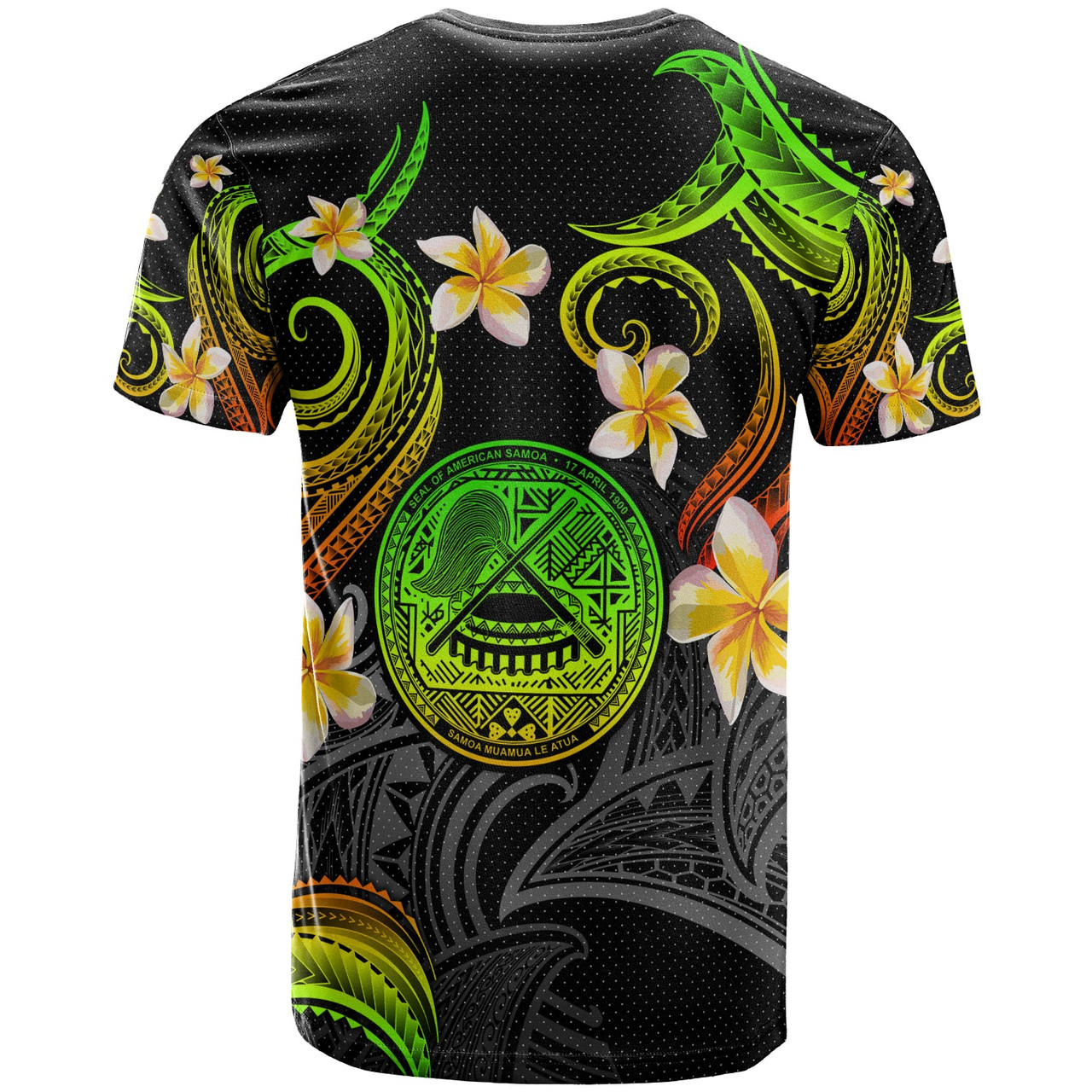 American Samoa T-shirt - Custom Personalised Polynesian Waves with Plumeria Flowers (Reggae)