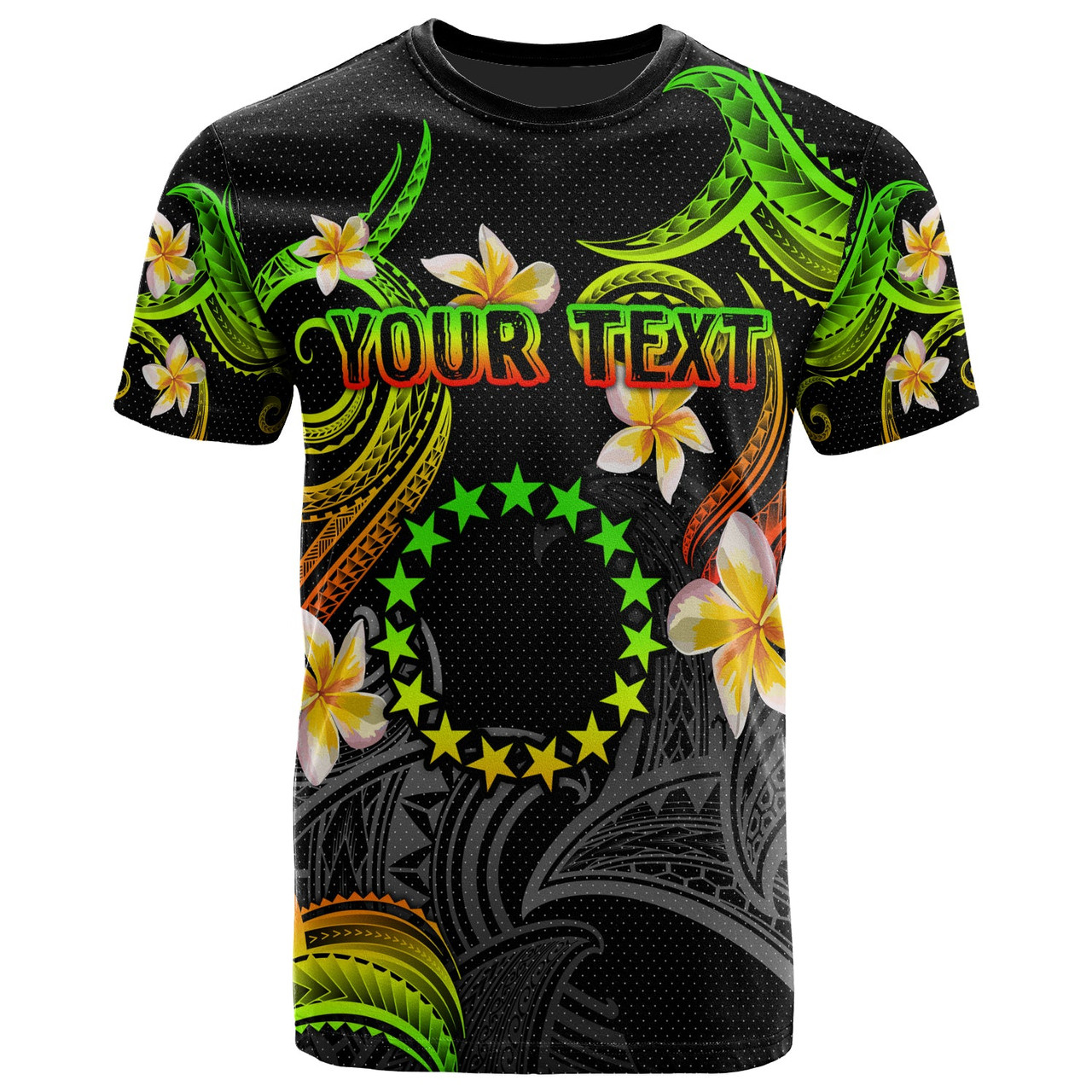 Cook Islands T-shirt - Custom Personalised Polynesian Waves with Plumeria Flowers (Reggae)