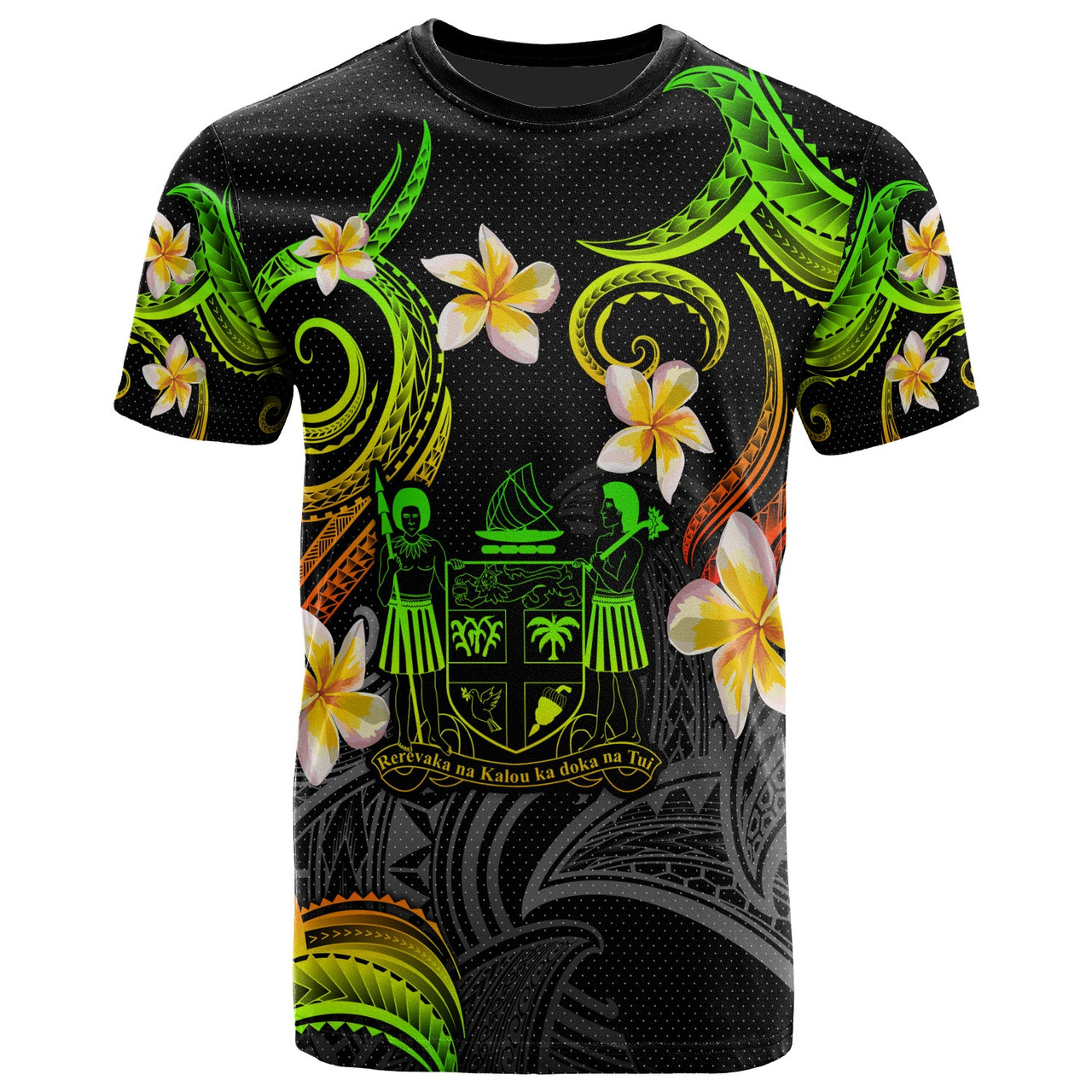 Fiji T-shirt - Custom Personalised Polynesian Waves with Plumeria Flowers (Reggae)