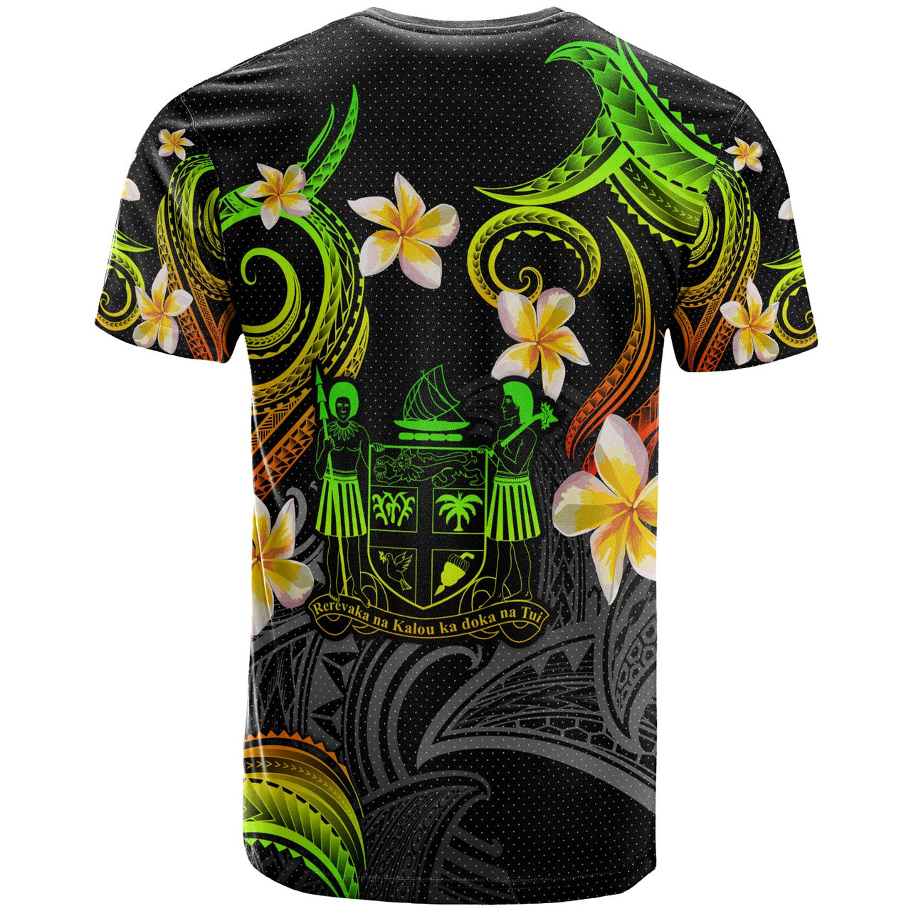 Fiji T-shirt - Custom Personalised Polynesian Waves with Plumeria Flowers (Reggae)