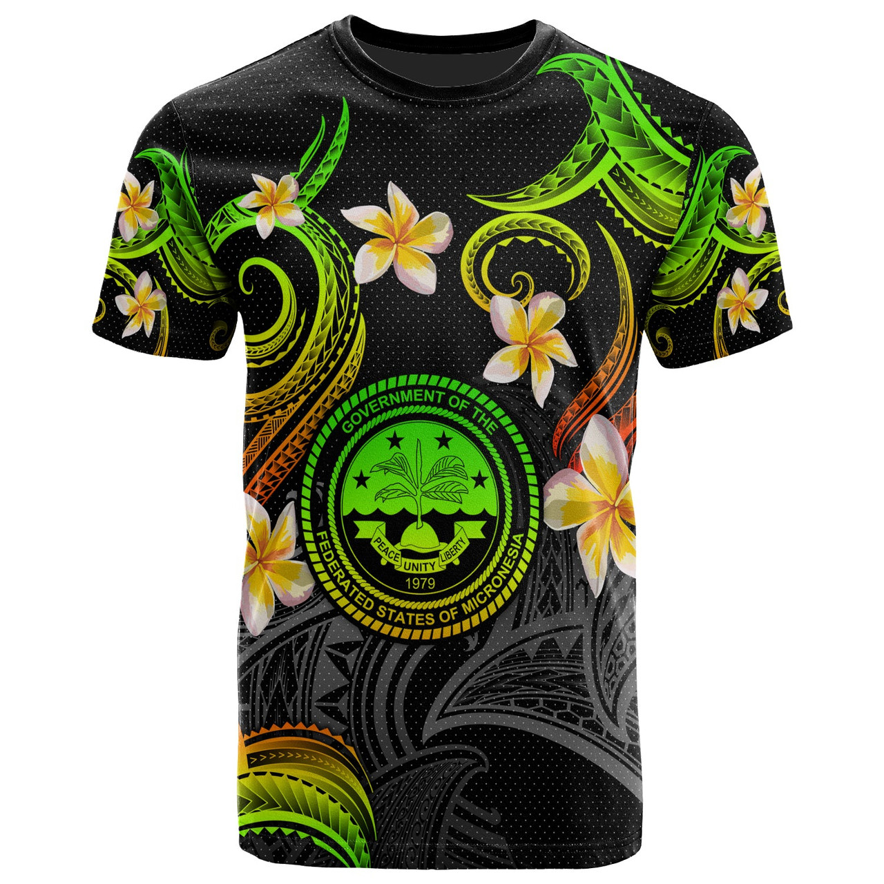 FSM T-shirt - Custom Personalised Polynesian Waves with Plumeria Flowers (Reggae)