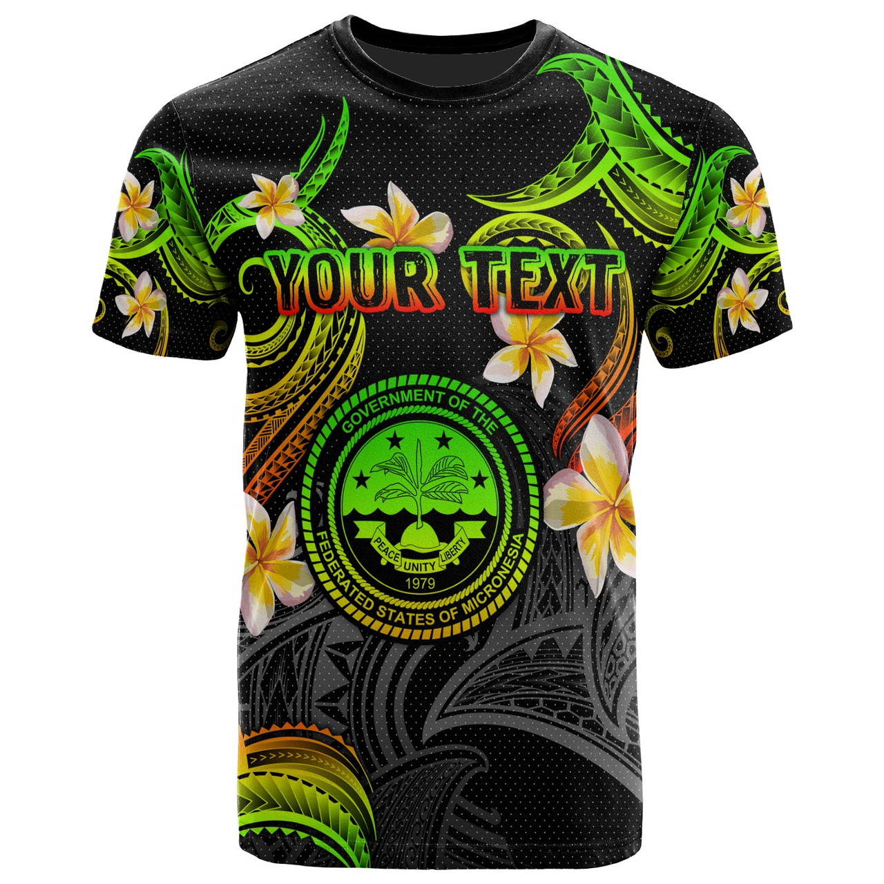FSM T-shirt - Custom Personalised Polynesian Waves with Plumeria Flowers (Reggae)