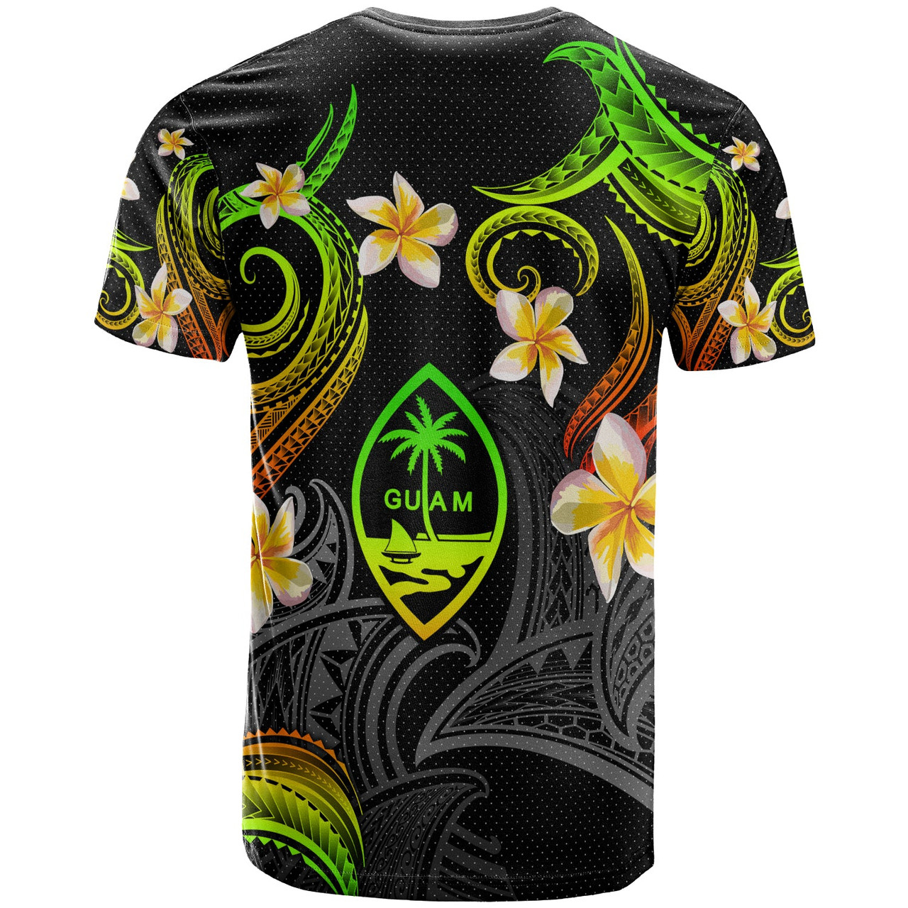 Guam T-shirt - Custom Personalised Polynesian Waves with Plumeria Flowers (Reggae)