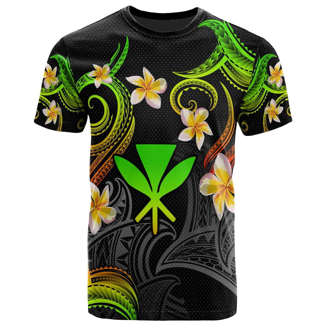 Kanaka Maoli T-shirt - Custom Personalised Polynesian Waves with Plumeria Flowers (Reggae)