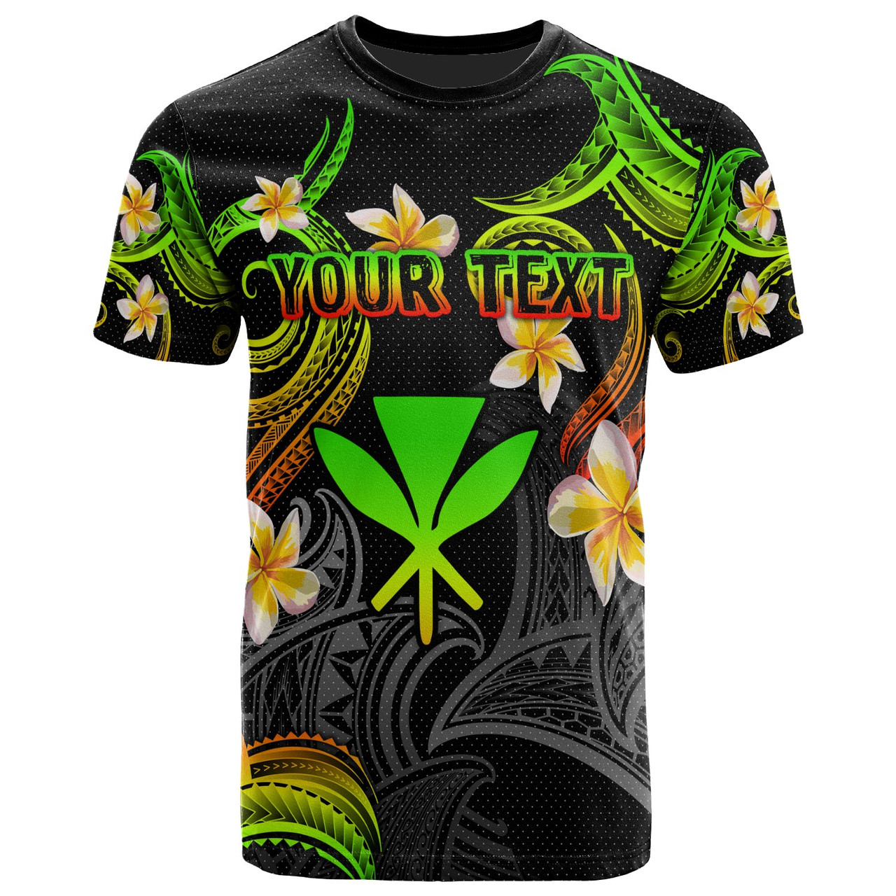 Kanaka Maoli T-shirt - Custom Personalised Polynesian Waves with Plumeria Flowers (Reggae)