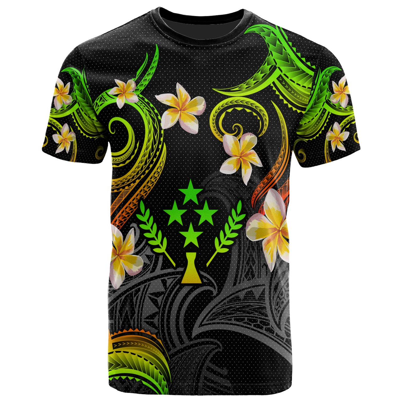 Kosrae T-shirt - Custom Personalised Polynesian Waves with Plumeria Flowers (Reggae)