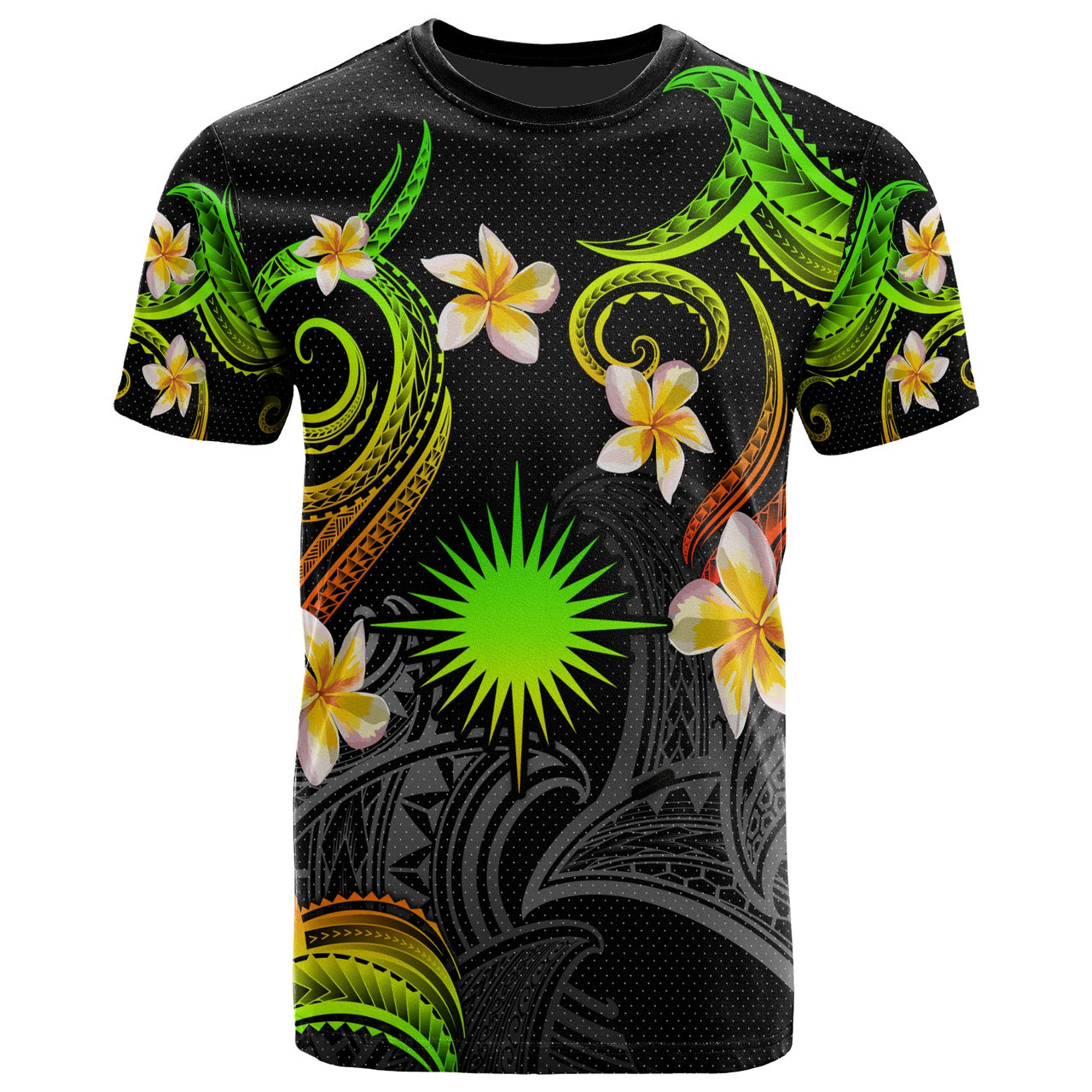 Marshall Islands T-shirt - Custom Personalised Polynesian Waves with Plumeria Flowers (Reggae)