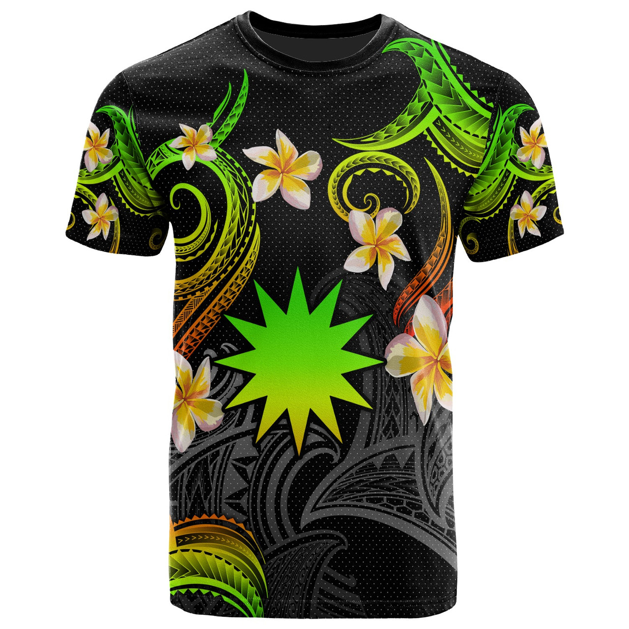 Nauru T-shirt - Custom Personalised Polynesian Waves with Plumeria Flowers (Reggae)