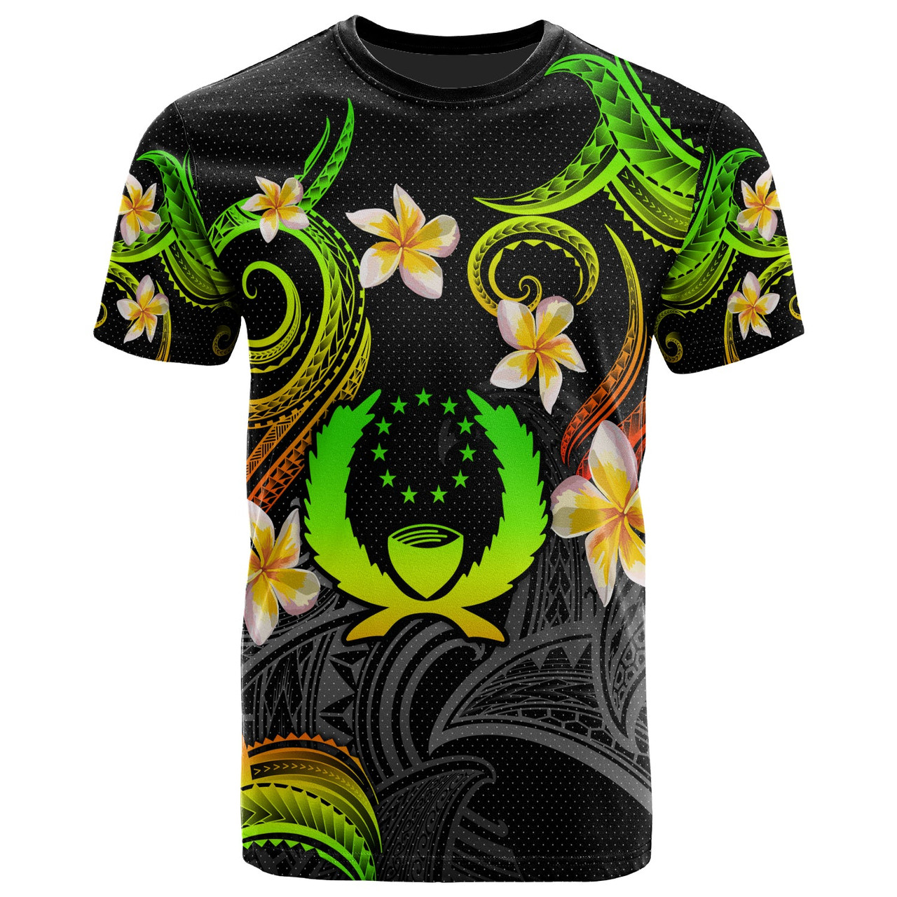 Pohnpei T-shirt - Custom Personalised Polynesian Waves with Plumeria Flowers (Reggae)