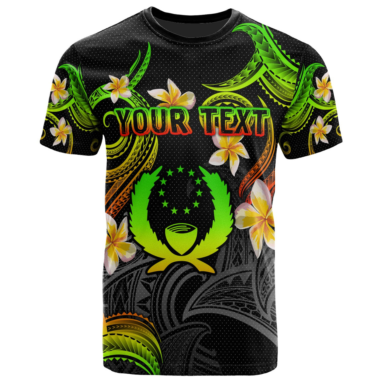 Pohnpei T-shirt - Custom Personalised Polynesian Waves with Plumeria Flowers (Reggae)