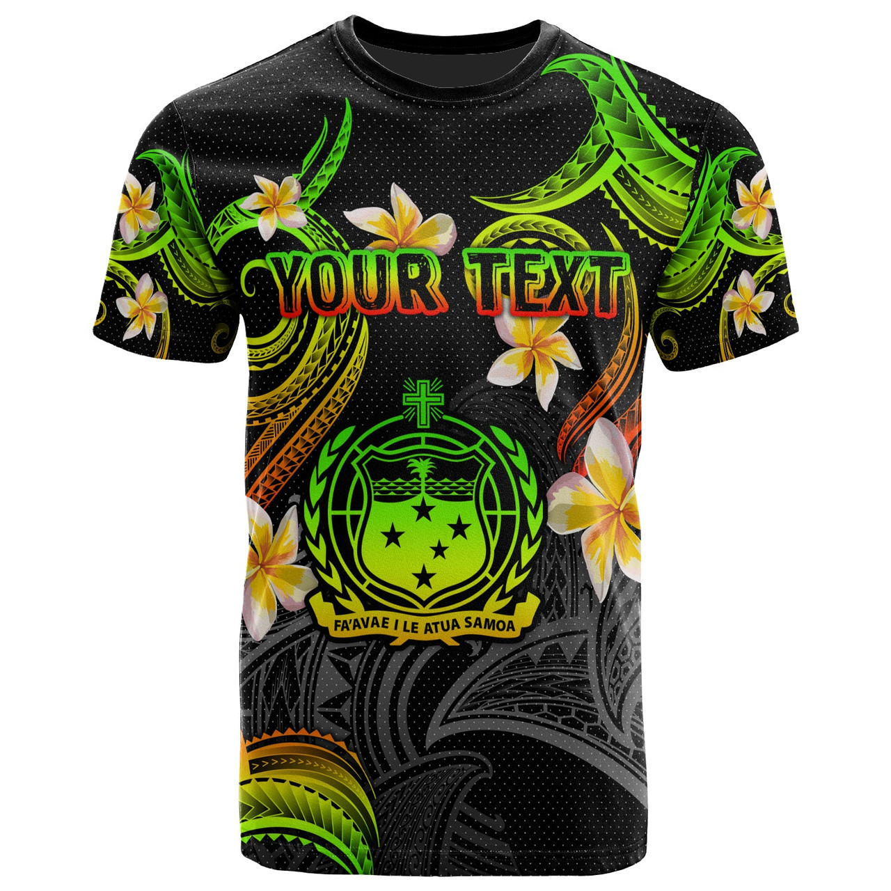 Samoa T-shirt - Custom Personalised Polynesian Waves with Plumeria Flowers (Reggae)