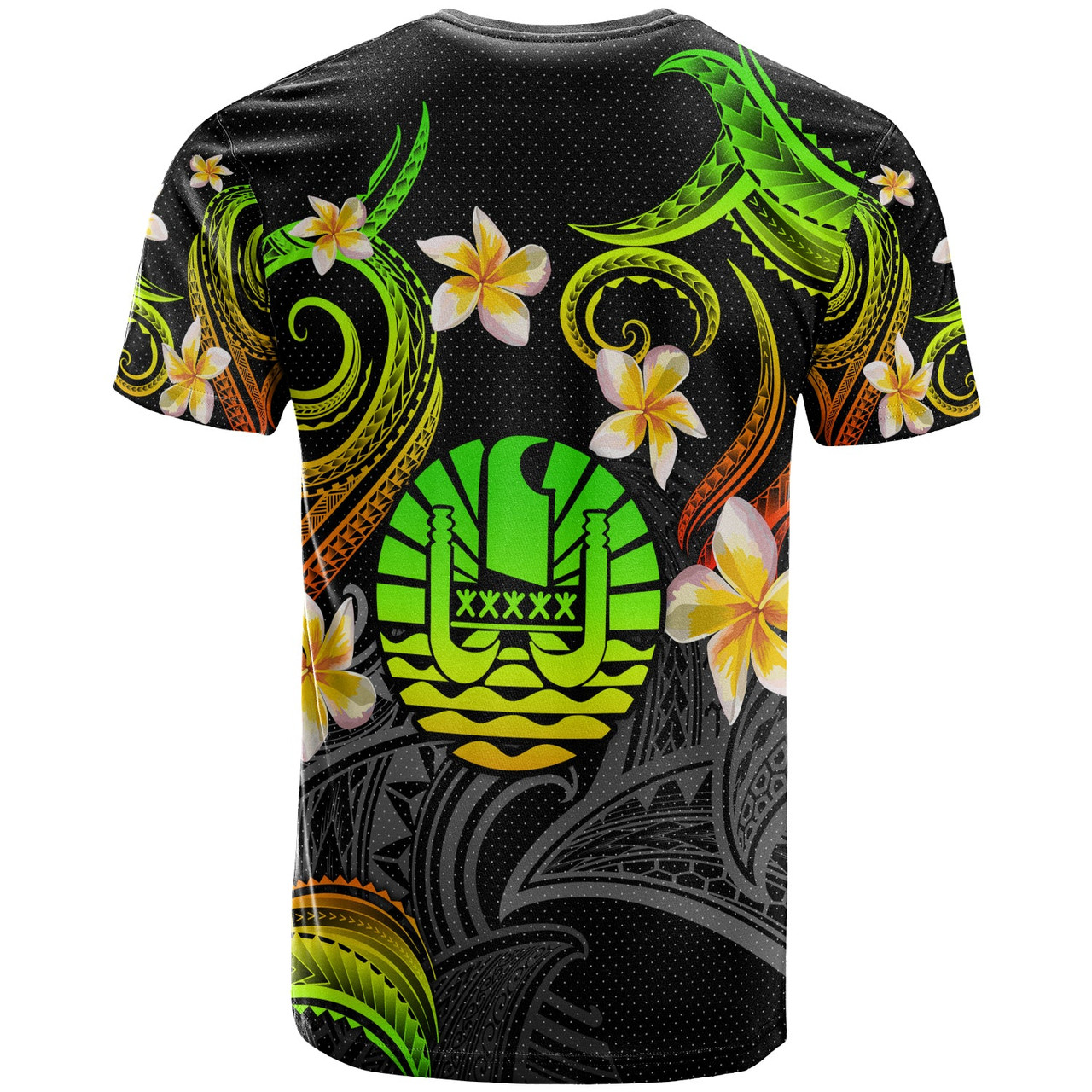 Tahiti T-shirt - Custom Personalised Polynesian Waves with Plumeria Flowers (Reggae)