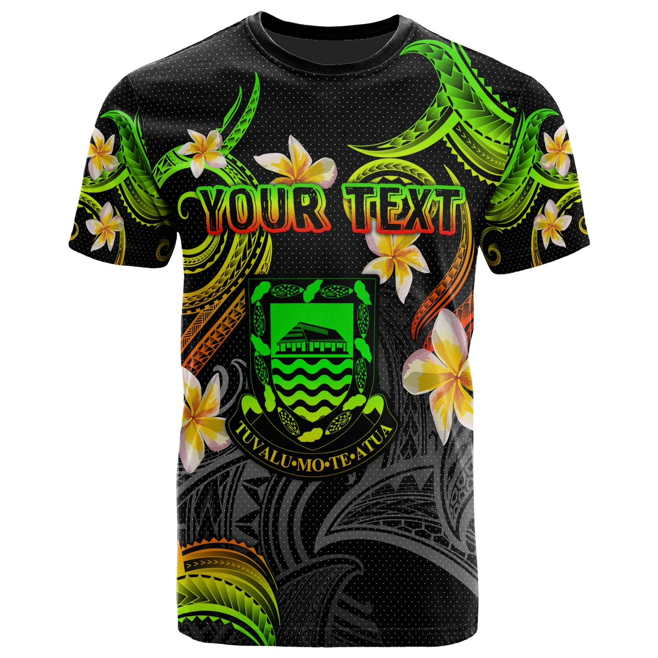 Tuvalu T-shirt - Custom Personalised Polynesian Waves with Plumeria Flowers (Reggae)